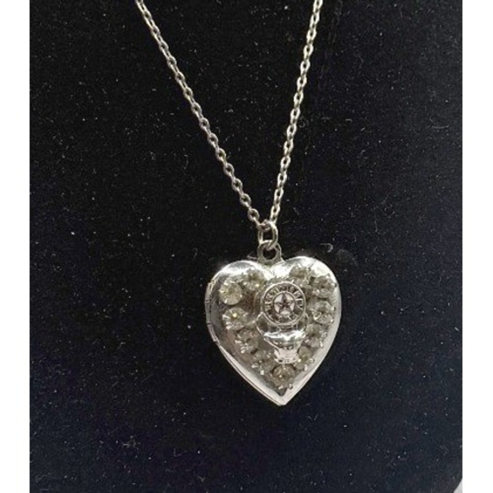 Vintage Rhinestone Heart Locket Necklace Compass Star Roman Numeral Pendant